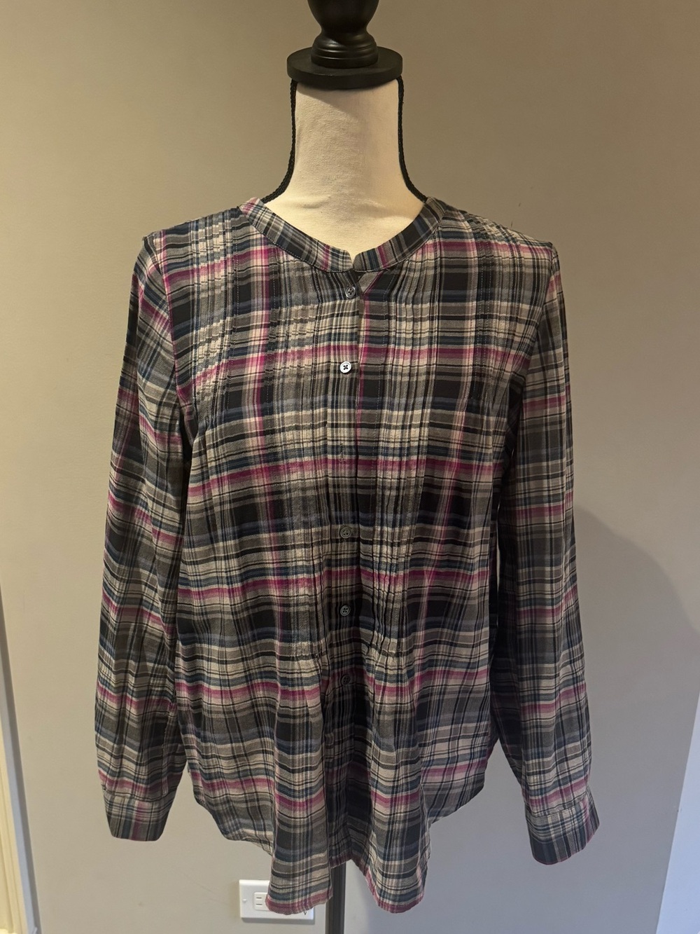 Joie Gray and Pink Plaid Button-Down Shirt